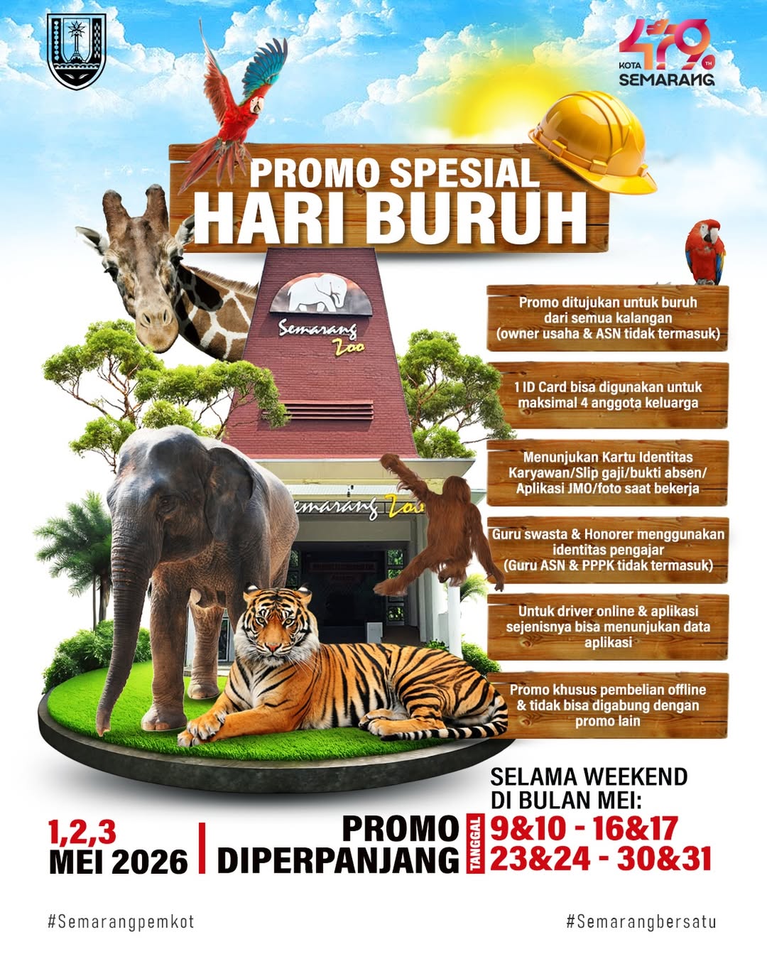 Promo spesial Hari Buruh wisata semarang zoo gratis